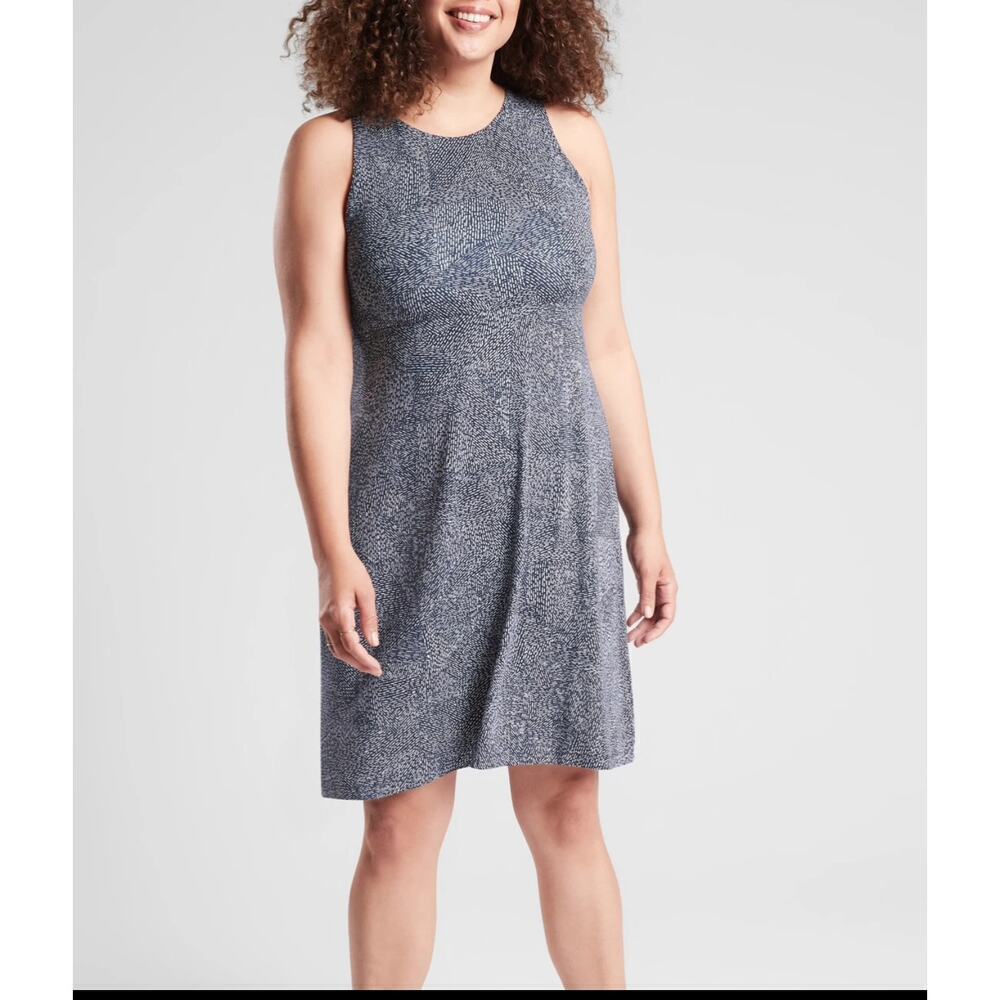 Athleta Santorini Blue Racerback Thera Print Sleeveless Tank Dress Medium